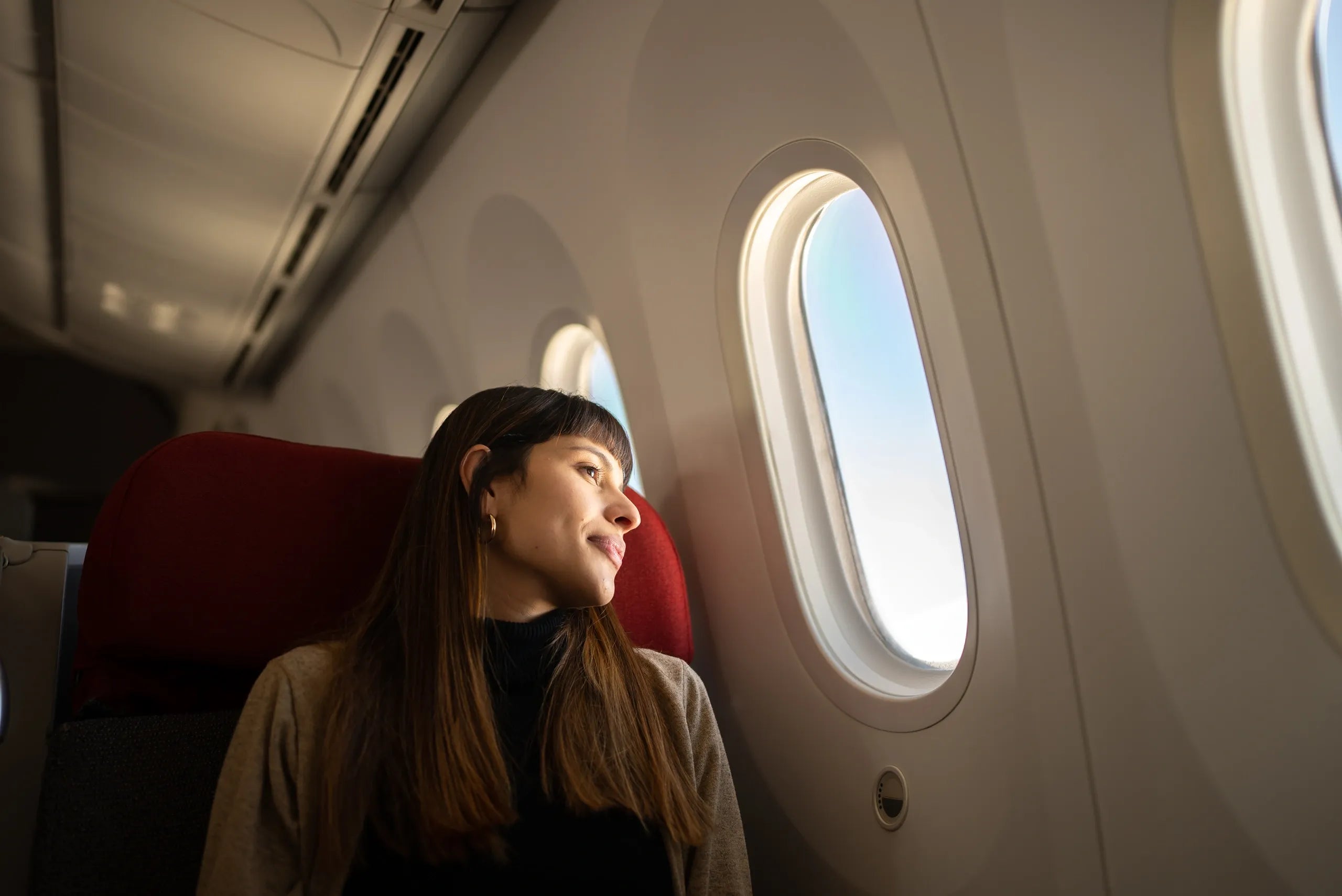Person relaxing on a flight